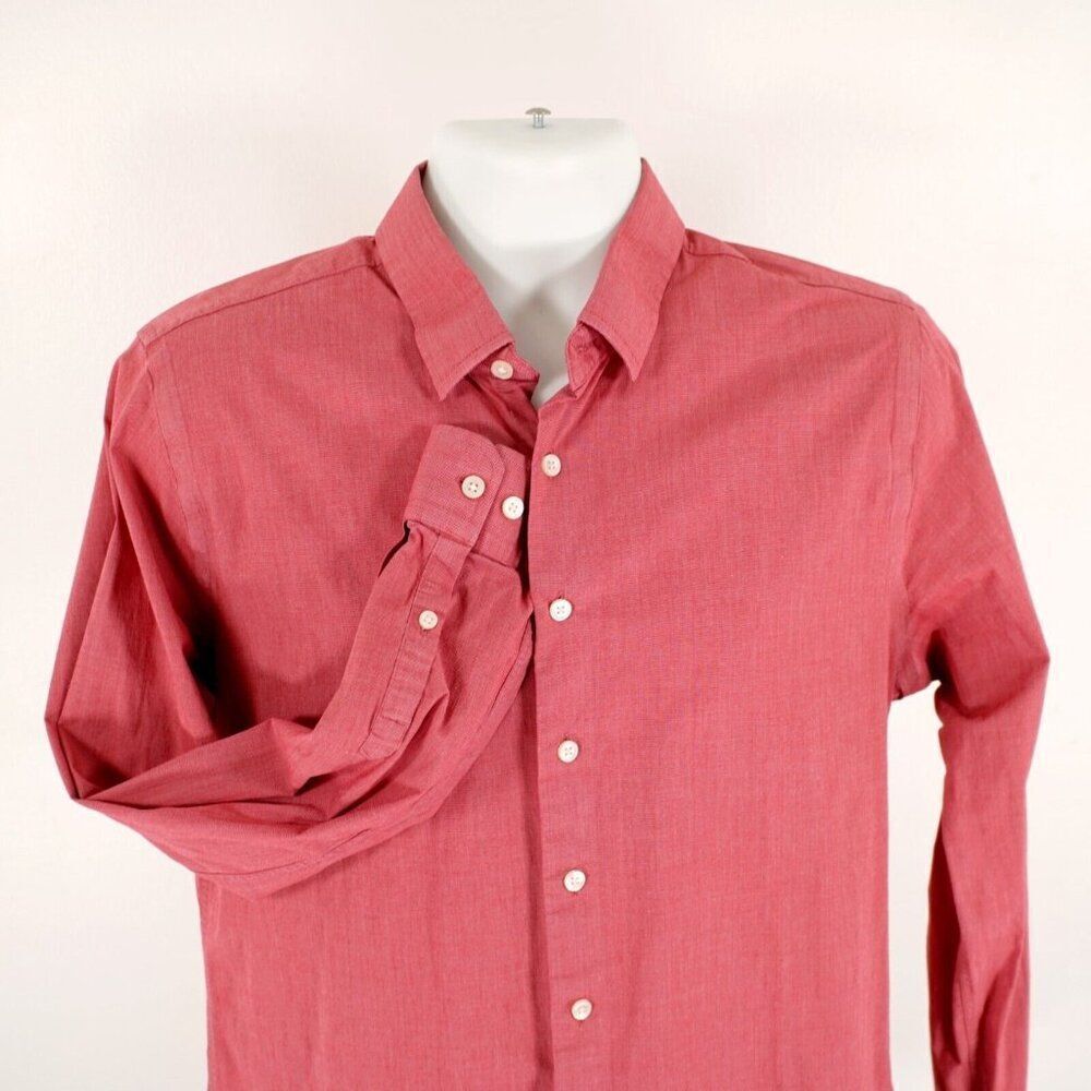 Express 1MX Pink Large 16 - 16.5 Exra Slim Micro Side Striped Dress Shirt